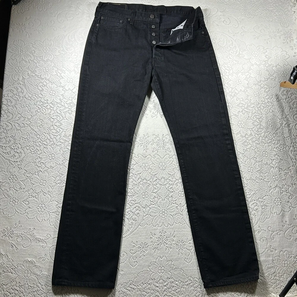 Levis 501 Jeans Mens 36x34 Straight Leg Button Fly Denim Waterless Black